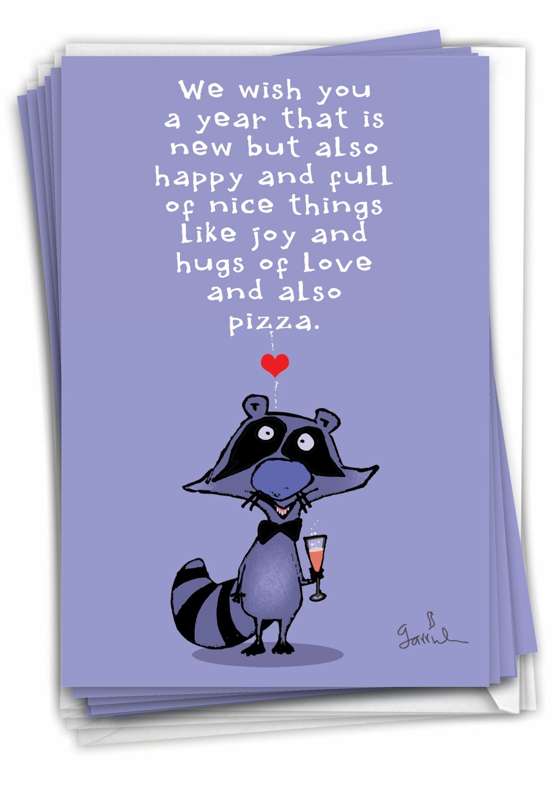 12 Funny New Year Cards Pack (1 Design, 12 Cards) - New Year Raccoon