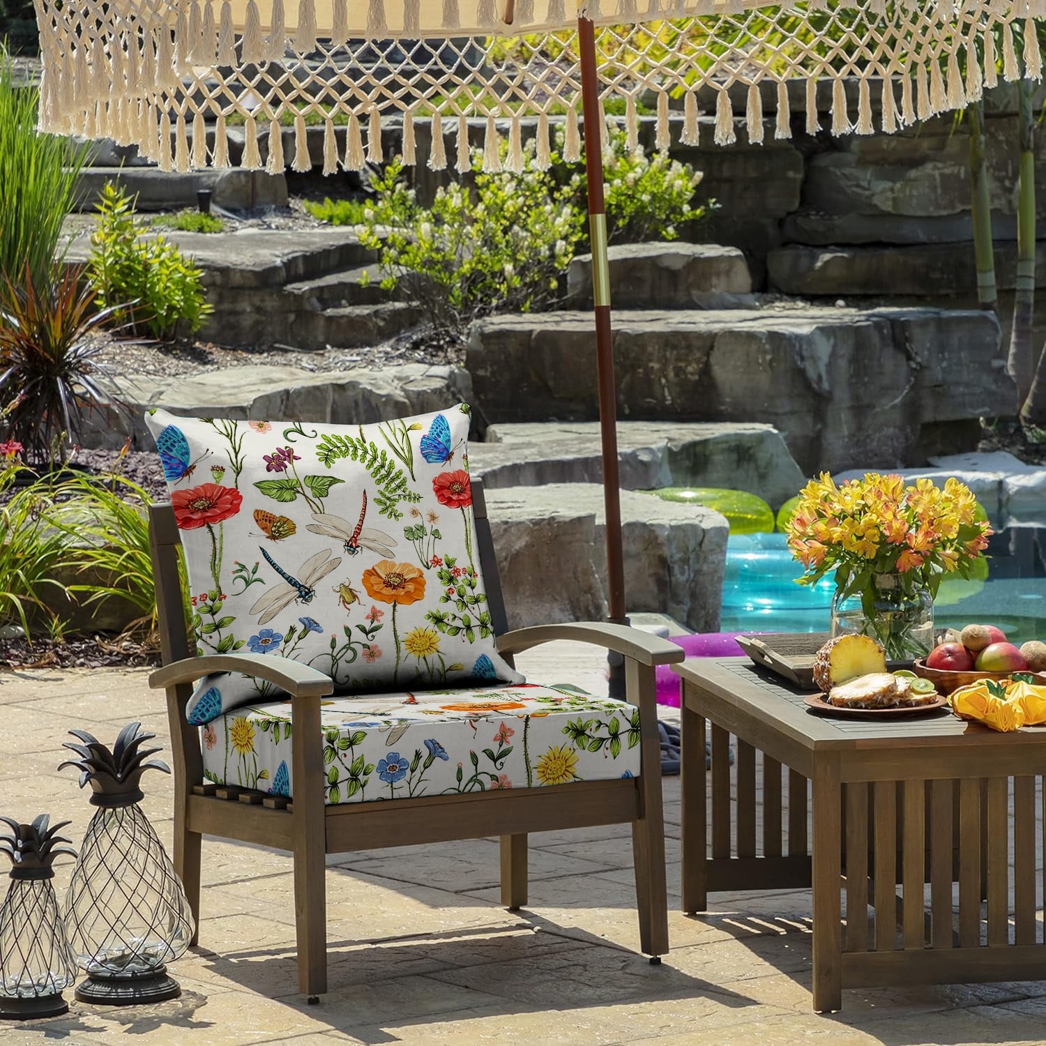 All Smiles Outdoor Chair Cushions for Patio Furniture Set of 19X19 Inch Deep Seat Waterproof Resistant Replacement Garden Flowers Farmhouse Decorative Cushions for Seat Yard Garden Deck