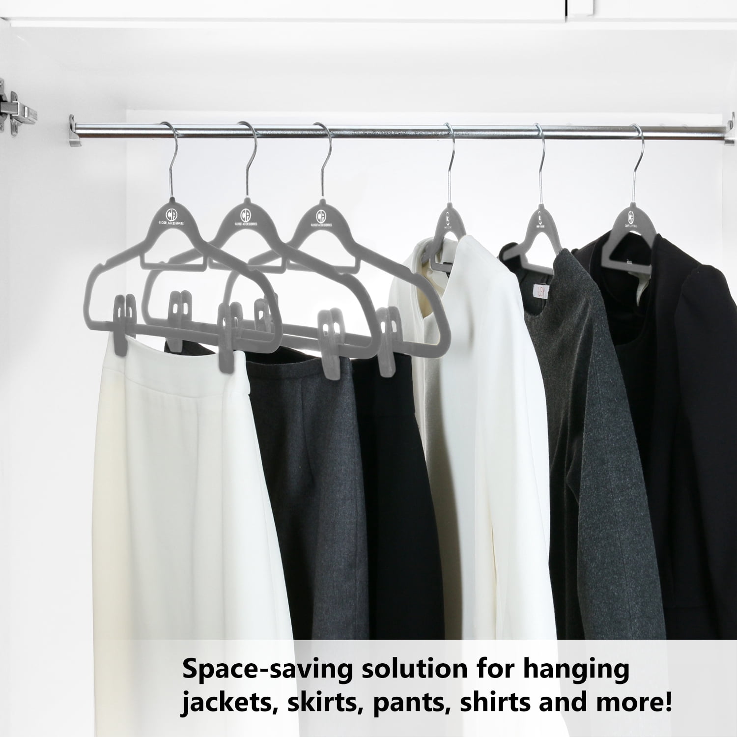 Closet Accessories, Velvet hangers, non-slip ultra slim space saving hanger, with notches, tie bar, and swivel hooks, 30 pack, with bonus 20 matching velvet finger clips. (Grey [Charcoal]))