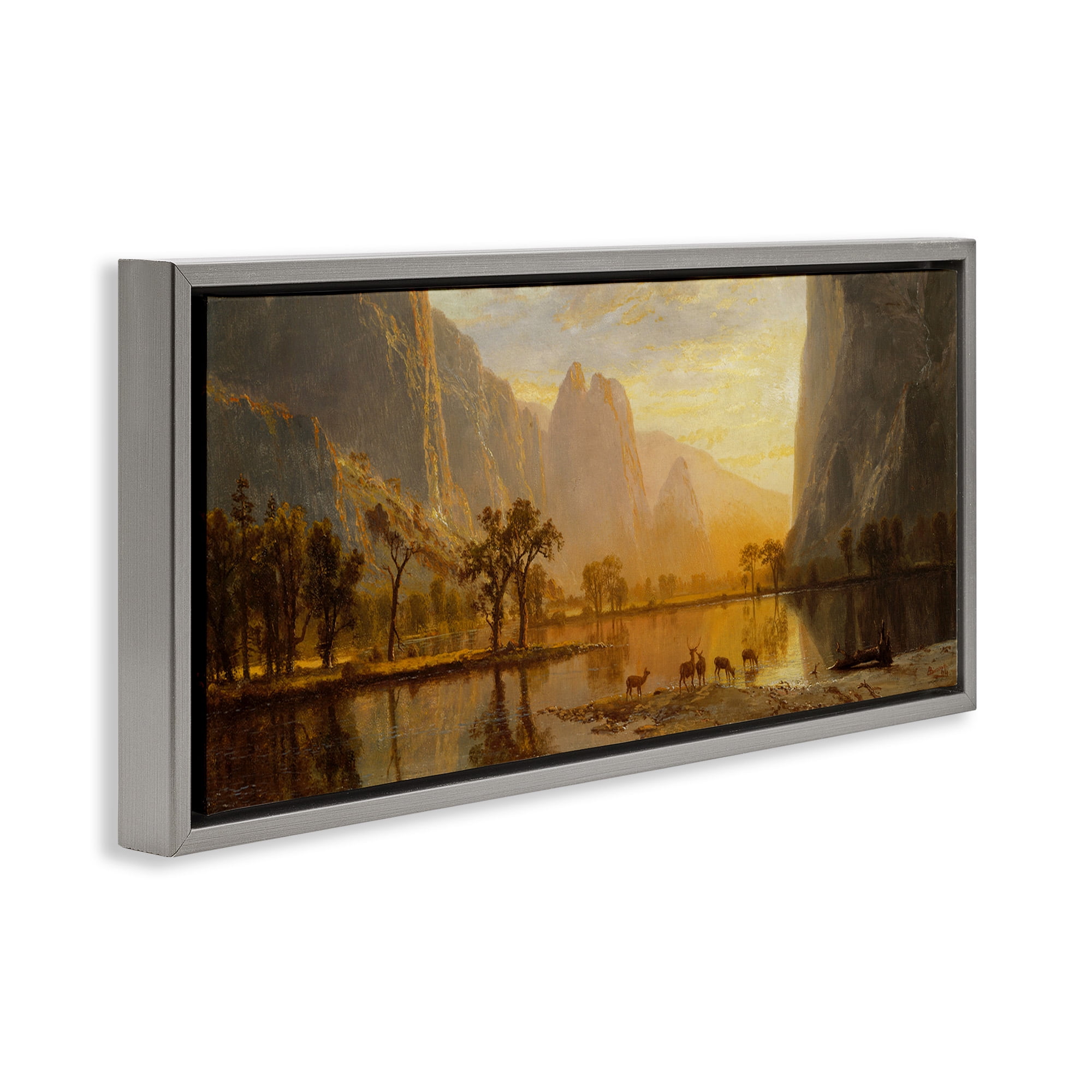 Stupell Industries Yosemite Valley Classic Painting Landscape Painting Gray Floater Framed Canvas Art Print Wall Art, 31 x 14