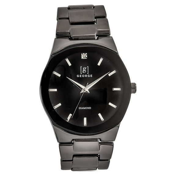 George Men's 41mm Gunmetal Tone Mettalized Edge To Edge Bezel Genuine Diamond Dial Watch