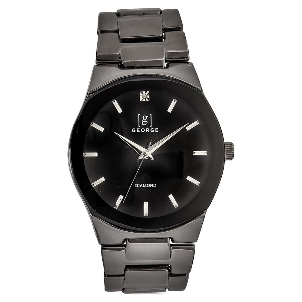George Men's 41mm Gunmetal Tone Mettalized Edge To Edge Bezel Genuine Diamond Dial Watch