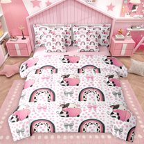 Homewish Cartoon Animal Cow 7-Piece Bedding Comforter Set For Kids Boys Girls,Kawaii Bow Rainbow King Bedding Sets,Polka Dots Ultra Soft Bed Sheets,Microfiber Bedroom Decor,Reversible