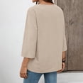 thumbnail image 6 of Women's Cotton Linen 3/4 Sleeve V Neck Lace Blouse Loose Fit Casual, 6 of 8