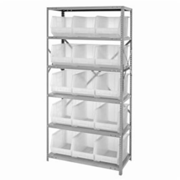 Clear 6 Shelf Unit With 15 Storage Bin Steel Shelving System - 18 x 36 x 75 in.