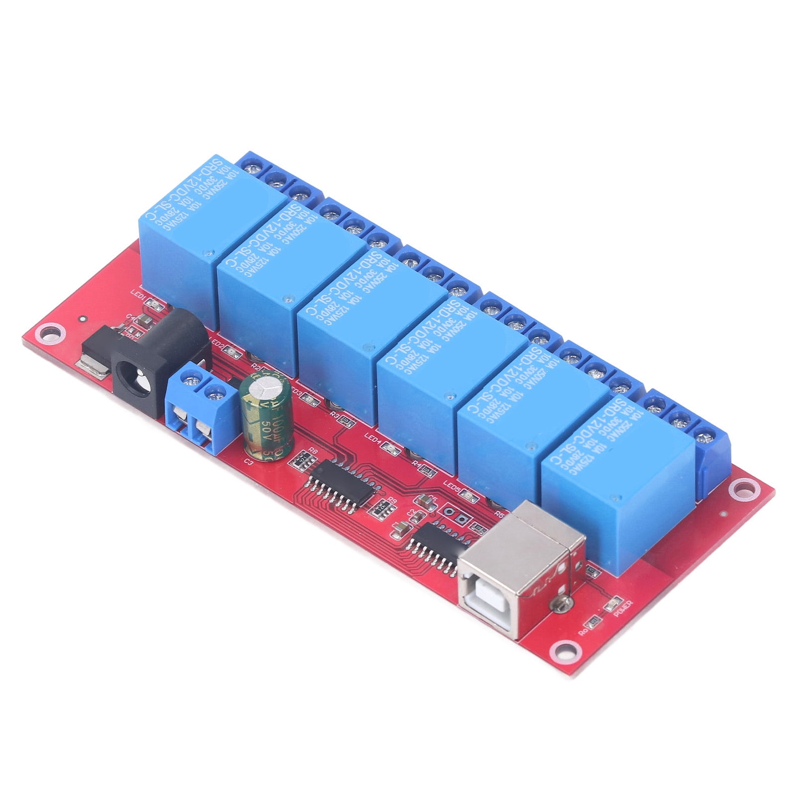 USB Relay Module, 10A USB Relay Board 6 Channel Easy Installation