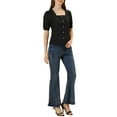 thumbnail image 2 of Allegra K Women's Square Neck Cotton Button Decor Short Sleeve Blouse Top, 2 of 6