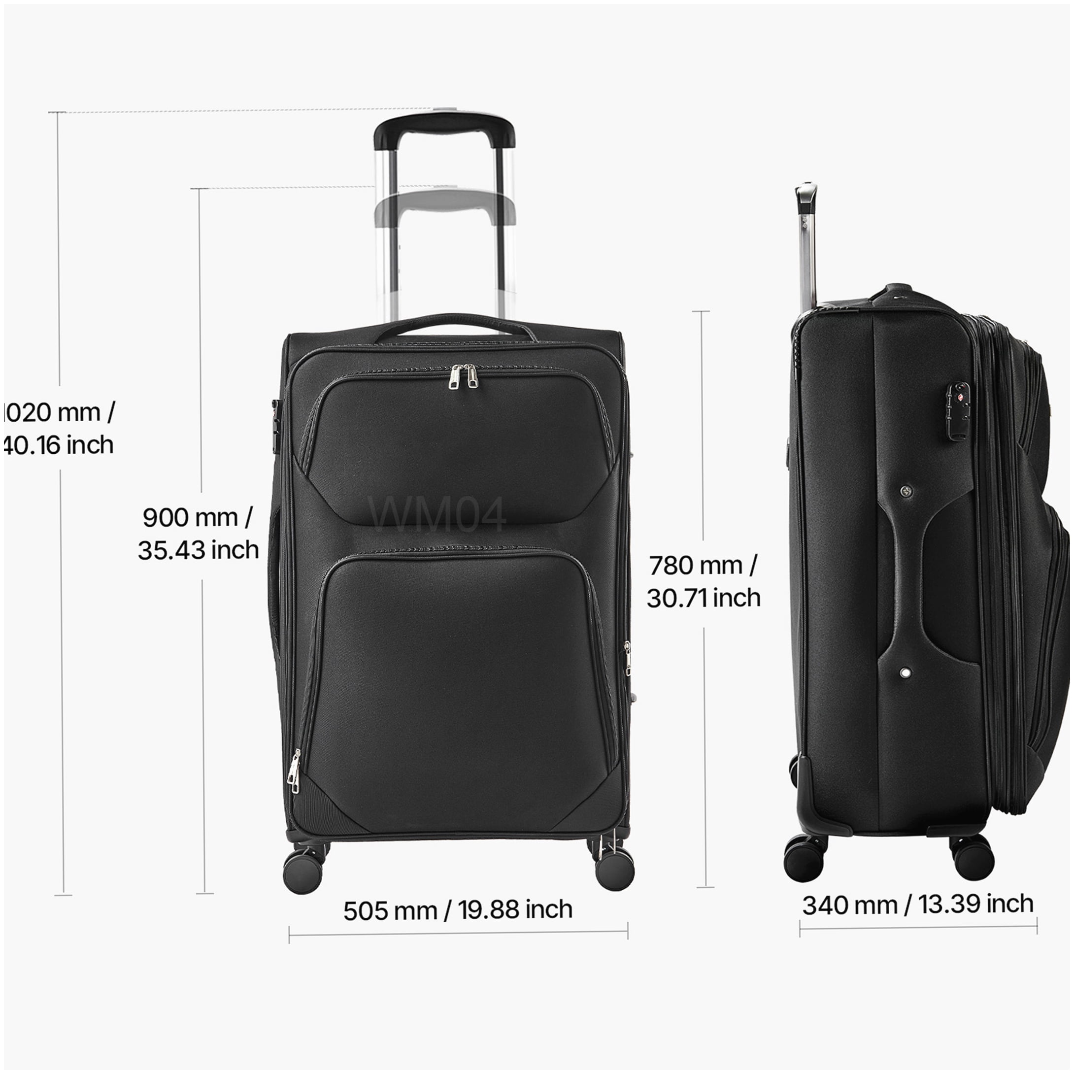 MANGIJOY TSA Lock Expandable Suitcase, 28 Inch Softside Checked Luggage with 8 Spinner Wheels, Black