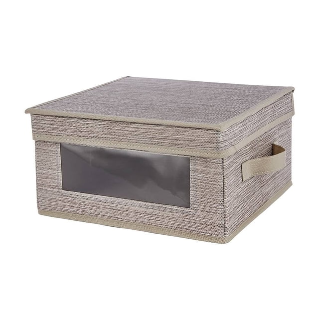 Cubo Home Trends rectangular de Tela con Tapa, Asas y Ventana para Almacenamiento