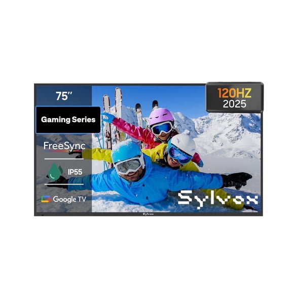 Sylvox 75inch 120Hz Outdoor TVs,4K Smart Television 1000nits with Dobly Atmos, IP55 Waterproof , Google TV for Partial Sun Area(Gaming Serie)