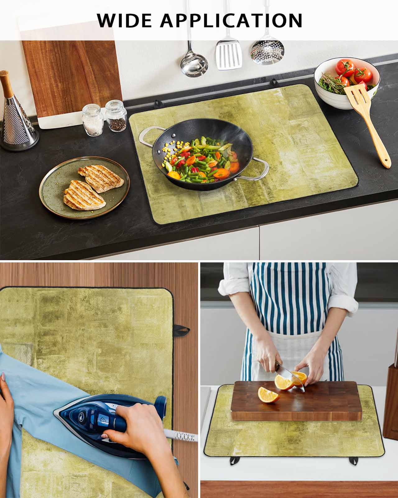nqOlkjepod Large Induction Cooktop Protector Mat 24"x21", Yellow Stove Top Covers for Electric Stove, Retro Oil Painting Modern Abstract Art Aesthetics Stove Burner Cover Mats, Glass Top Stove Cover