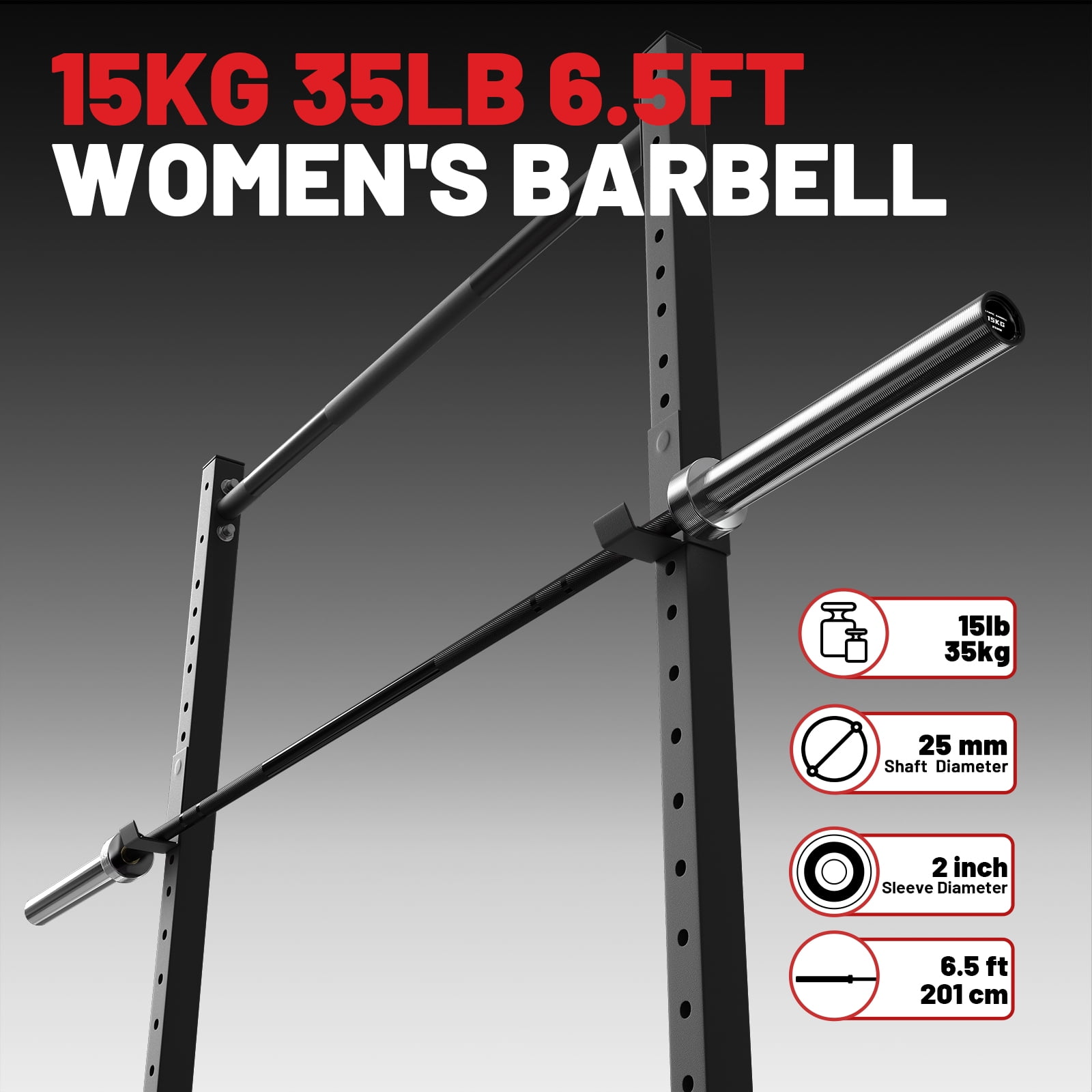 ROALW Olympic Barbell Bar 6.5 ft - 1,000 lb Capacity for Weightlifting, Powerlifting, Bench Press, Deadlift & Squat - Strength Training Barbell for Gym,Black Silver