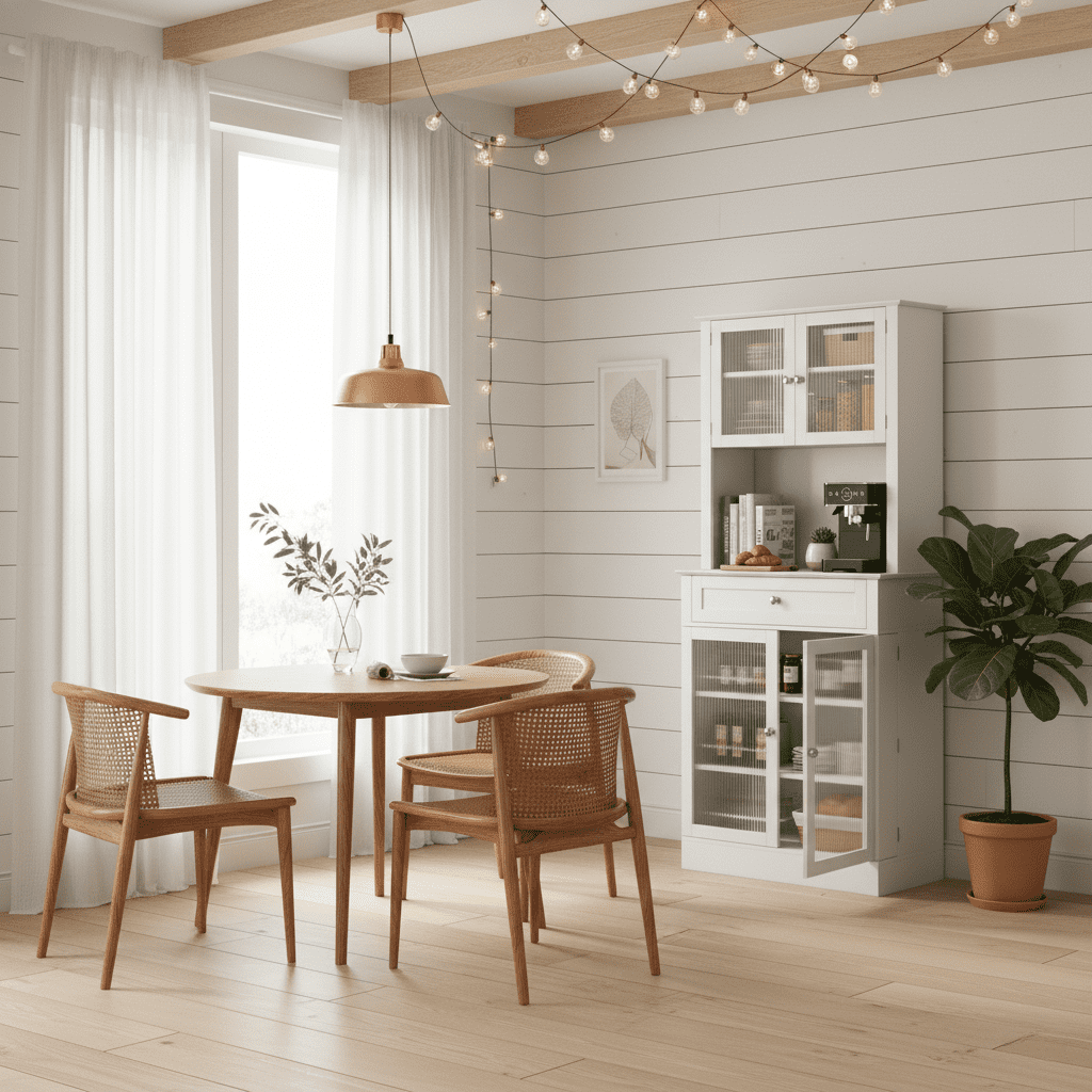 Danpinera Home 70" Tall Kitchen Pantry Cabinet with Hutch & 4 Glass Doors, Microwave Stand with Drawers, White