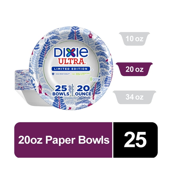 Dixie Ultra Winter Design Disposable Paper Bowls, 20 oz, Multi-Color, 25 Count