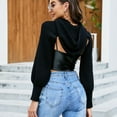 thumbnail image 2 of SWSMCLT Women's Cardigan Sweater Soft Bolero Long Sleeve Crop Shrug Top Hooded Hoodie Backless Fashion Crop Top Black Small-Large, 2 of 4