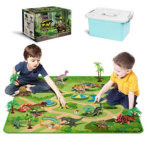 Sanlebi Dinosaur Toys Realistic Figures Playset With Activity Play Mat And Stro 