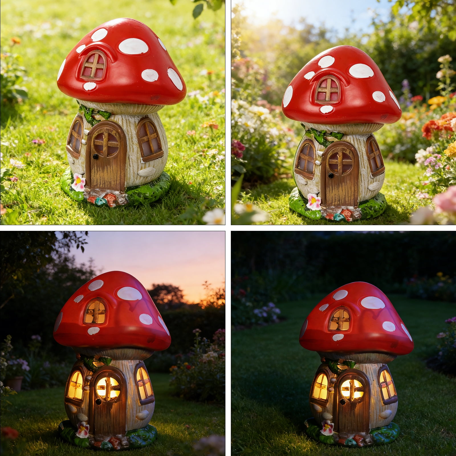 Outdoor Statue,Solar Mushroom Fairy House Garden Statue with LED Lights, Whimsical Outdoor Decorative Statue for Patio, Yard, Lawn,Garden Decoration