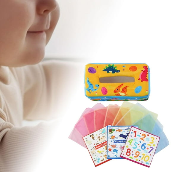 Caja de pañuelos para bebé, juguete educativo de aprendizaje lavable, pañuelos de seda para preescolar Dinosaurio CUTICAT juguetes sensoriales