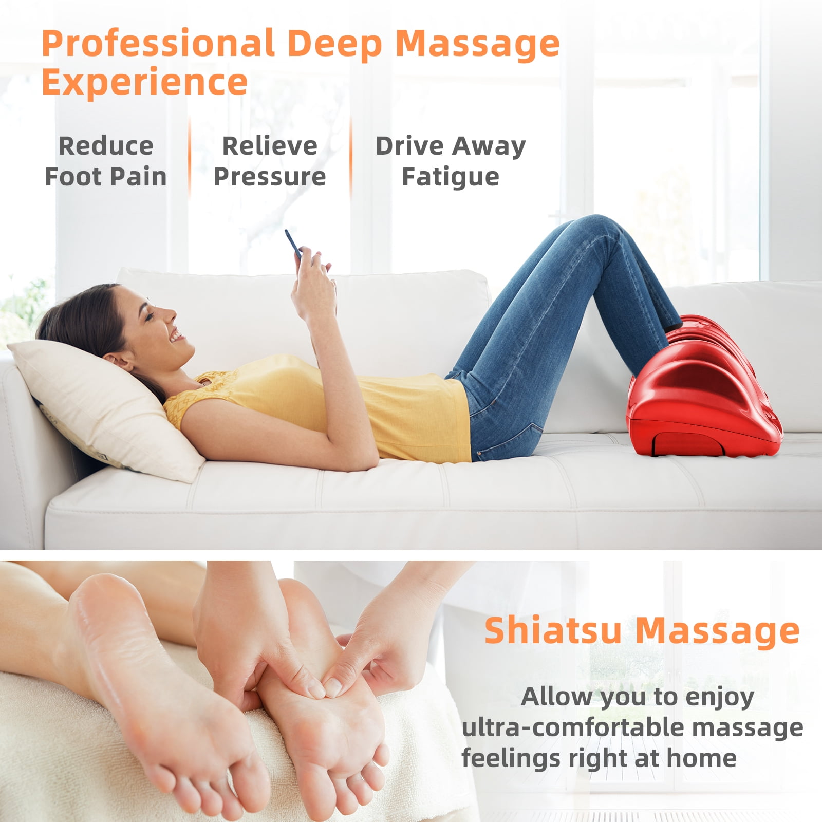 Giantex Foot Massager Machine, Electric Therapeutic Shiatsu Foot Calf Massager w/Kneading & Rolling for Foot & Ankle Pain, Red