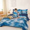 thumbnail image 3 of Manfei Underwater Starfish Seashell Pearl Bedding Comforter Set for Kids Boys and Girls, Coastal Ocean Print Queen Bedding Sets, Navy Reversible 7-Piece, 3 of 6