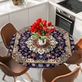 thumbnail image 2 of Navy Blue Boho Fitted Tablecloth with Elastic Edged, Round Table Cloth for Dining Table, Contemporary Abstract Ethnic Vintage Geometric Waterproof Oil Proof Table Cover for Indoor Outdoor 55"-60", 2 of 9