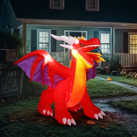 Zimtown 6FT Halloween Inflatables Fire Dragon Outdoor Halloween Decoration Built-in LED Lights