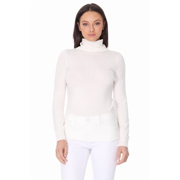 YEMAK Women's Classic Fitted Long Sleeve Turtleneck Pullover Sweater MK3349-IVORY-M