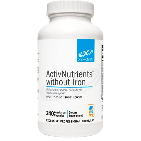 XYMOGEN ActivNutrients Without Iron - Multivitamin Multimineral for Wellness, Immune, Energy and Mood Support - Chelated Minerals   Active B Vitamins with Folate (240 Capsules)