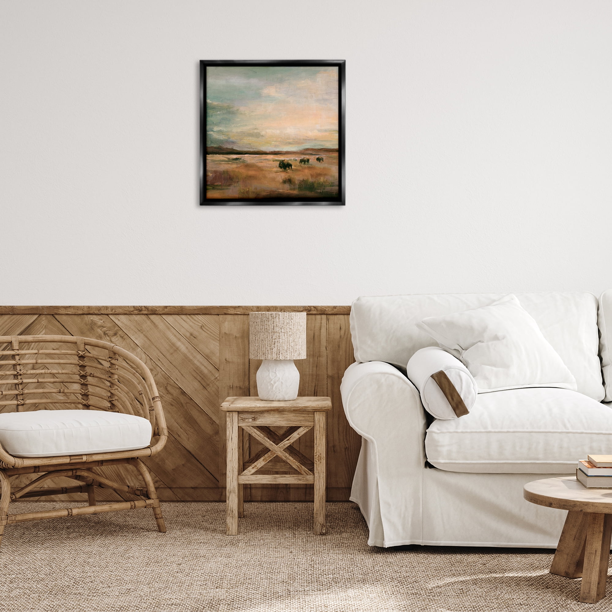 Stupell Industries Buffalo Under Big Sky Landscape & Nature Painting Black Floater Framed Canvas Art Print Wall Art, 25 x 25