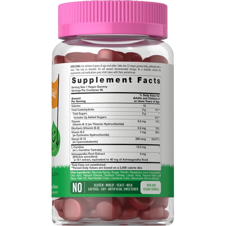 l carnitine sprouts Carlyle Kids B Complex Gummies | 90 Count | Peach Raspberry Flavor | Non Gmo, Gluten Free & Vegan Supplement