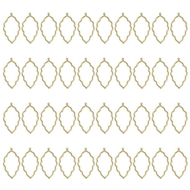 Uxcell 40Pcs Aleación de Pendientes de Bisel Abierto, Colgante de Marco Hueco de Hoja, Dorado