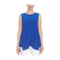 thumbnail image 1 of CeCe Blusa de punto con dobladillo de pañuelo para mujer, azul, mediana, 1 of 2