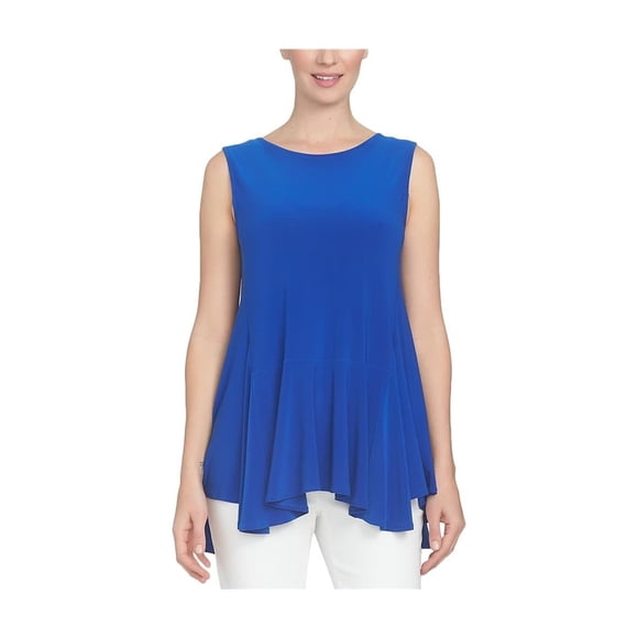 CeCe Blusa de punto con dobladillo de pañuelo para mujer, azul, mediana