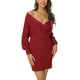 thumbnail image 1 of INSPIRAR CHIC Vestido de Suéter Mini de Manga Larga con Cuello en V Profundo y Ajuste Slim para Otoño Invierno XL Vino, 1 of 6