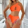 thumbnail image 2 of Staron Women's Tassel Two Piece Bikini Set Halter Neck Swimsuit Beach Vacation Casual Fashion, Orange L, 2 of 7