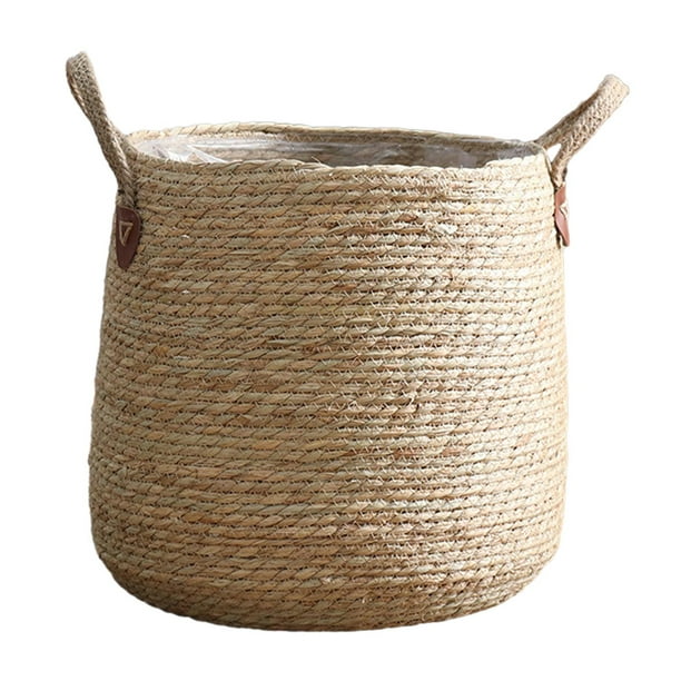 Cesta tejida para plantas con forro impermeable para macetas, ideal para picnic, garaje y patio. M