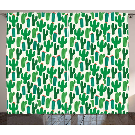 Exotic Curtains 2 Panels Set, Vibrant San Pedro Cactus Foliage Climate Desert Flourishing Mexican Plants, Window Drapes for Living Room Bedroom, 108W X 84L Inches, Forest Green Red, by