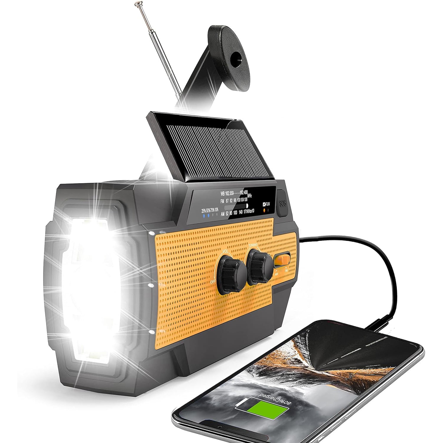 Emergency Hand Crank Radio - 4000mAh Solar Powered Hand Crank Portable AM/FM/NOAA Weather Radio with 1W Flashlight, Phone Charger, SOS Alert - Great for Camping, Hiking and Emergency Preparedness
