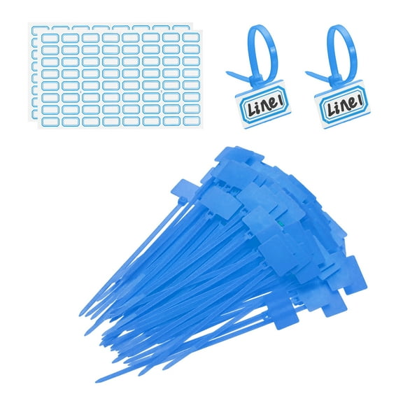 4inch Zip Ties, 100pcs Cable Ties Tags Nylon Wire Marking Label Self Locking Plastic Straps Write on with Label Tags Paper for Organization Cord Network Ethernet Marking, Blue