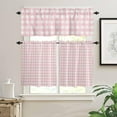 thumbnail image 2 of Kitchen Curtains and Valances Set, Pink Buffalo Plaid Rod Pocket Window Valance 18 Inch Window Curtain Panels for Living Room Bedroom Laundry, 27.5x24in, 3 Pieces, 2 of 6