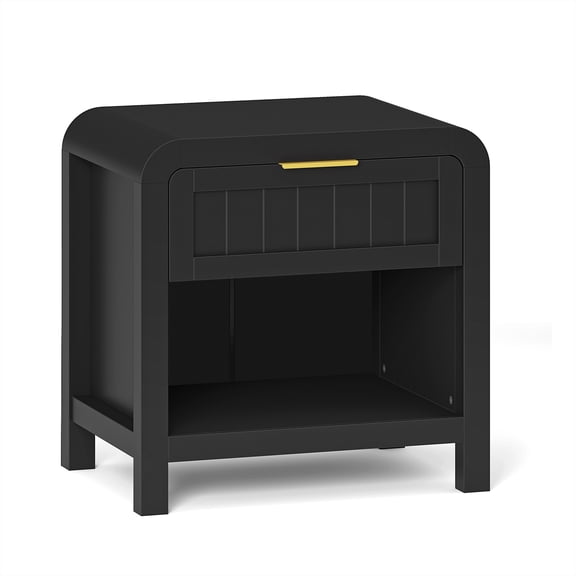 Wood Nightstand with Storage Drawer, 21" Wide Night Stand with Curved Profile Design, Bedside End Table for Bedroom, Living Room, Closet (1, Black, 1 Drawer)