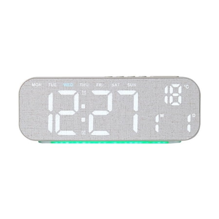 Hovilon Gray Digital Alarm Clock with Date and Temperature - Multi-Function LED Bedside Clock, Adjustable Brightness, Dual Power USB or Battery Operated, Modern Desk Clock for Bedroom and Office