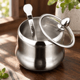 Stainless Steel With Glass Lids 18/8 Condiment Jar Set with 3 Spoons ...