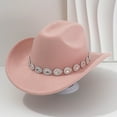 thumbnail image 2 of UJNDER Western Cowboy Hat for Men and Women with Metal Drops Gemstone Net Design Chain Ideal for Fashion Events and Parties Light Pink, 2 of 3