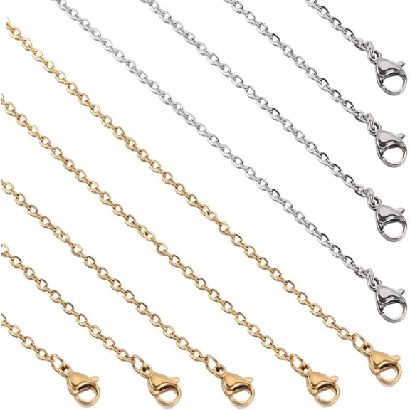 10 PACK 24 Inch/ 0.6m 2mm Stainless Steel Necklace Chains Bulk Necklace Making Chains Gold Silver Metal Lobster Claw Clasps Cable Chains Necklaces for DIY Jewelry Making Supplies Women Adult Diy