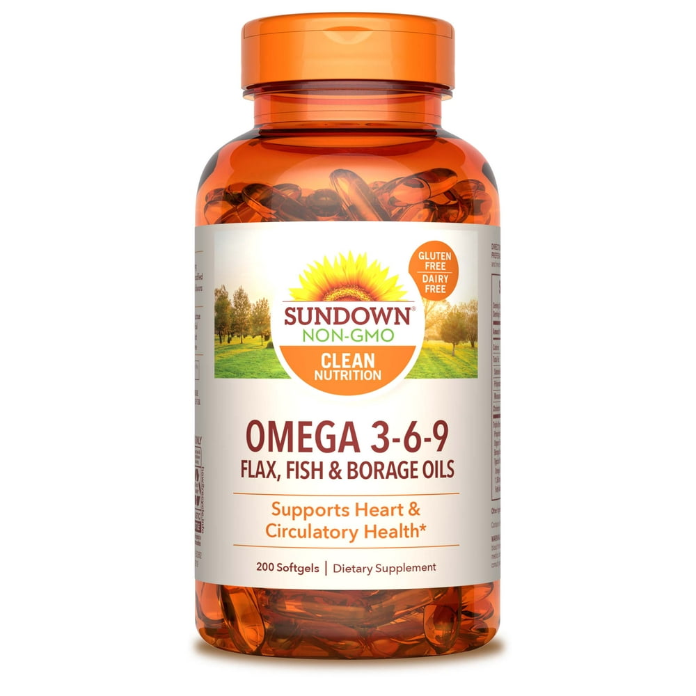Sundown Naturals Omega-3-6-9, Flax, Fish & Borage Oils Softgels, 200 ct ...