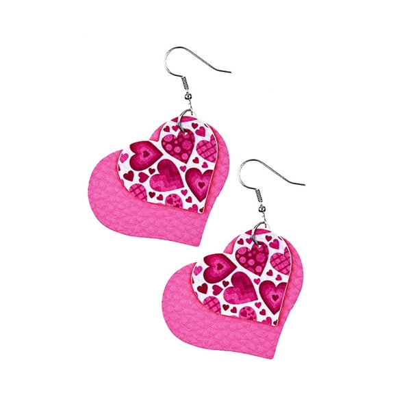 Teissuly Valentine's Day Hearts Light Weight Faux Leather Dangle Earrings Teissuly WER202401222777