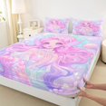 thumbnail image 3 of Homewish Cartoon Mermaid Princess Twin Sheet Sets,Ocean Animal Twin Fitted Sheet,Blue Pink Flat Sheet For Girls Kids,Breathable Home Decor,3-Piece, 3 of 7