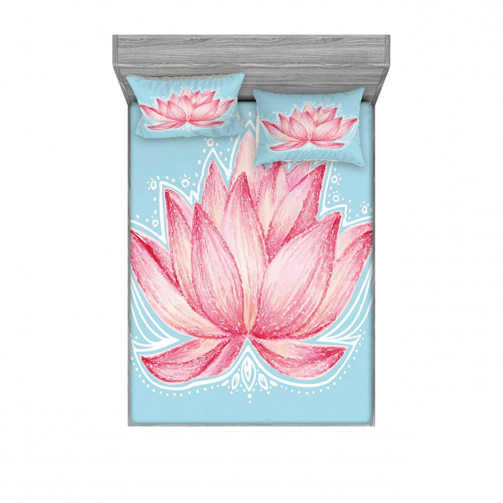 Lotus Bedding Set with Sheet & Covers, Gardening Theme Illustration of
