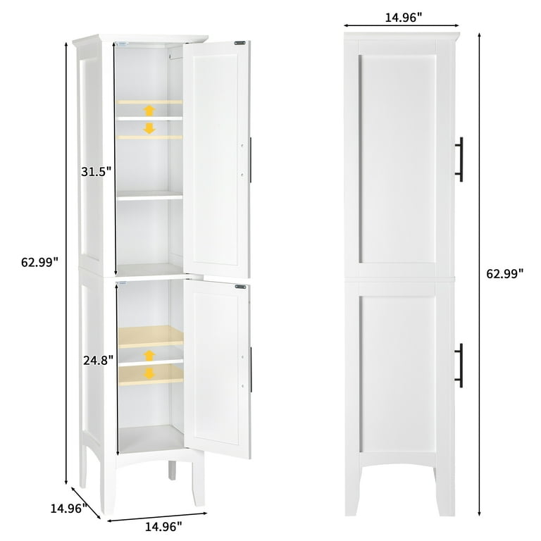 Ktaxon Bathroom Storage Cabinet Narrow Tall Freestanding Cabinet Storage Tower with 2 Door White